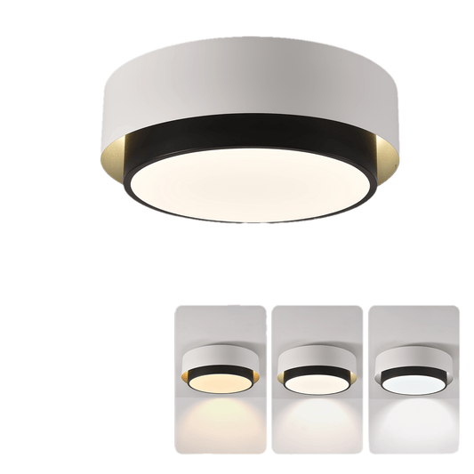 LED Ceiling Light, 3-Color Modern Chandelier Lighting, 11.8'' Flush Mount Ceiling Lights Fixture, Black and White Round Ceiling Lamp for Kitchen Island, Bedroom, Corridor, Dining Room