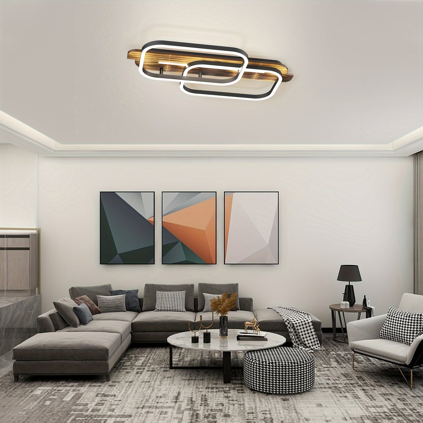 Arc Retro Ceiling Lamp, Three-color Stepless Dimming With Remote Control, Black + Wood Color, US Standard, 110V, 36W