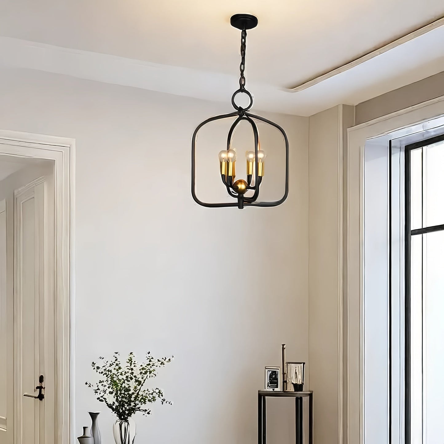 Black Chandelier With 4 Lights, Modern Farmhouse Chandelier, Dining Room Lighting, Ceiling Chandelier, Living Room Chandelier, Hallway Chandelier, Kitchen Chandelier (bulbs Not Included)