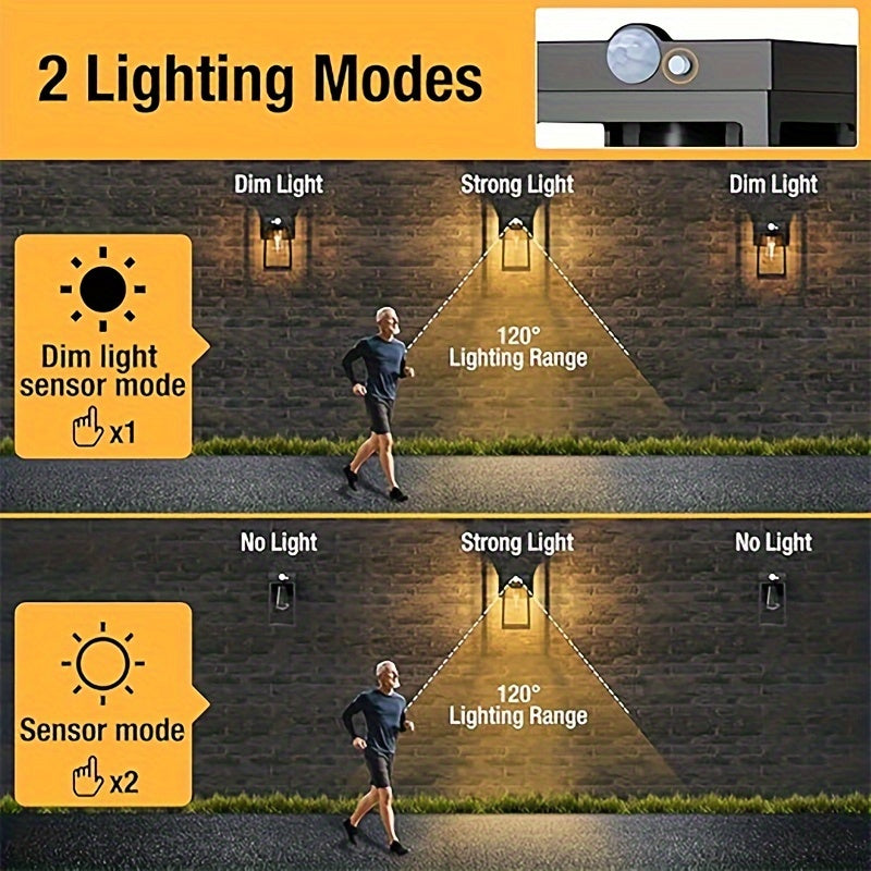 1/2/4 Pack Solar Motion Sensor Solar Wall, 2 Modes, Dusk To Dawn LED For House, Exterior Front Porch, Patio, Fence, Yard, Garage, Driveway Security