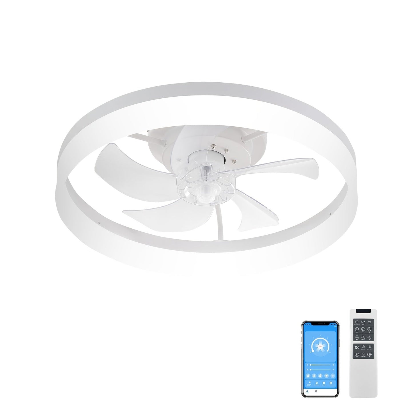 20-Inch Dimmable LED Ceiling Fan with Remote Control - 3 Color Temperatures, 6 Speeds, Low Profile Design for Bedroom, Living Room, Office & More