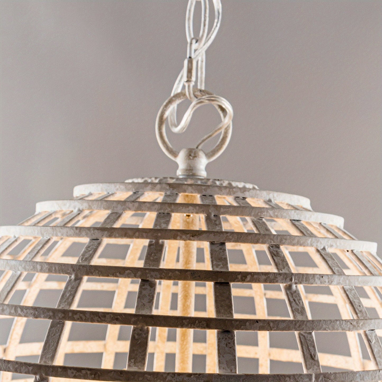 Mid-Century Modern 6-Light Antique White Orb Globe Metal Cage Chandelier Pendant Light