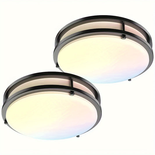 2 Pack 13 Inch 36W LED Embedded Ceiling Light - Brushed Nickel Circular Light, 5 CCT 2700K/3000K/4000K/5000K/6000K, Dimmable Dual Ring Light Fixture, For Kitchen, Living Room Or Bedroom