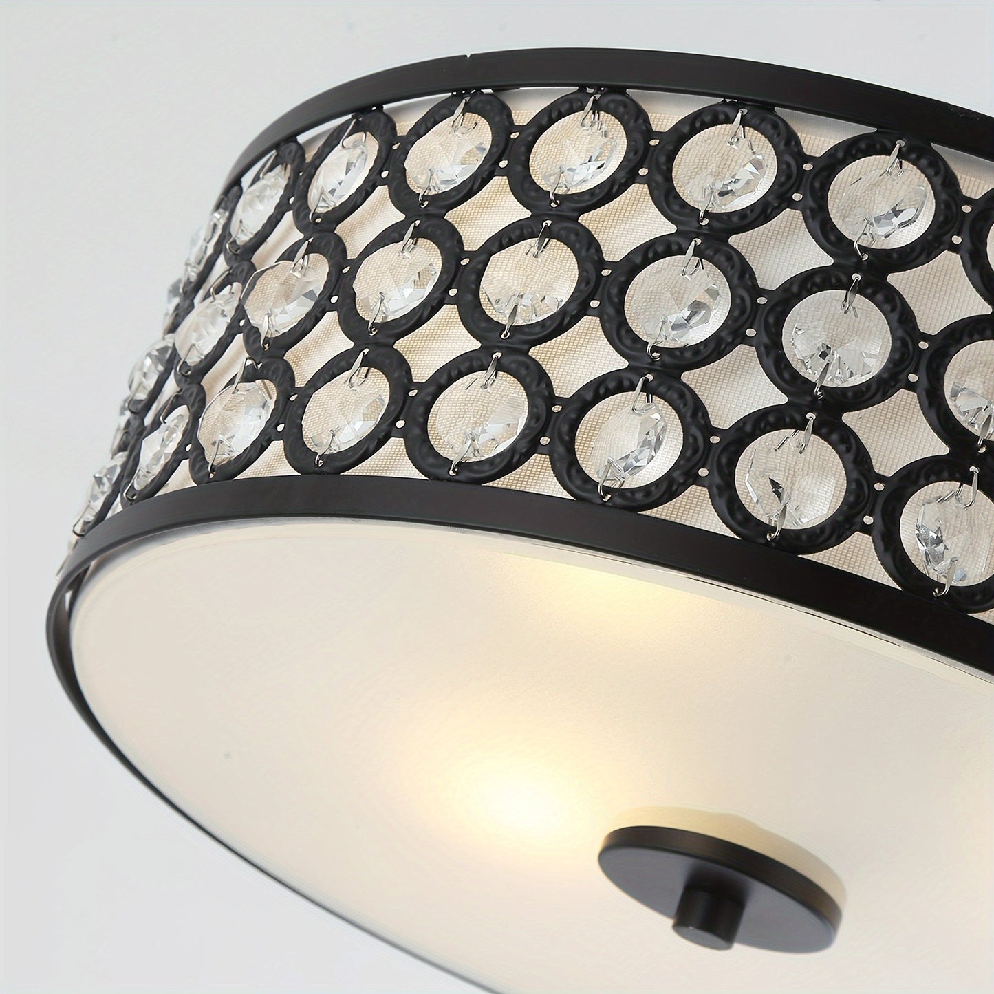 Modern 3-Light LED Crystal Flush Mount Light - Pure Metal, Black with Shade Included, Hardwired 110V-130V