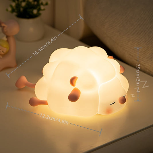 USB Rechargeable Pink Sheep LED Night Light - Soft Silicone, 3-Level Brightness, Auto Shut-Off Timer, Perfect for Bedroom Ambiance & Desk Comfort