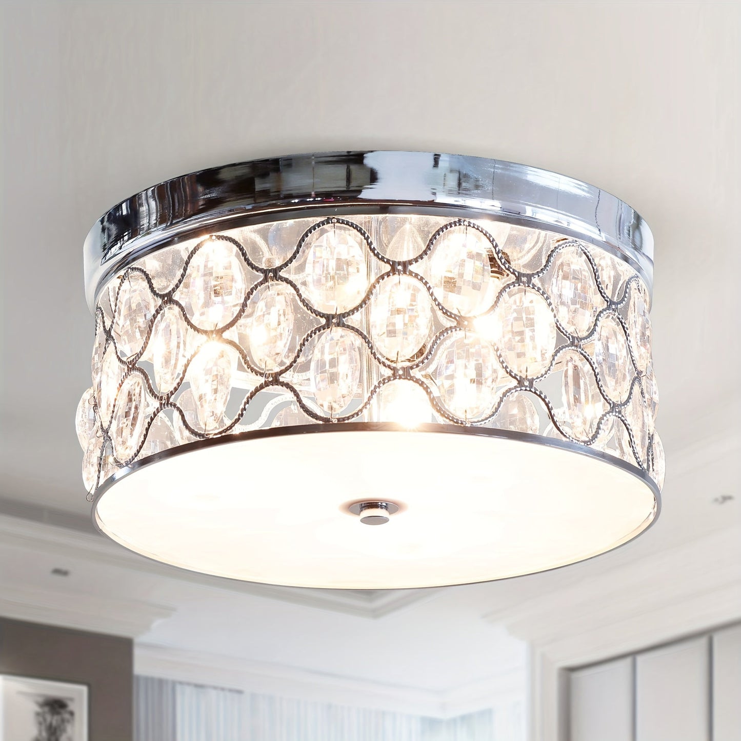 3-Light Chrome Flush Mount Light