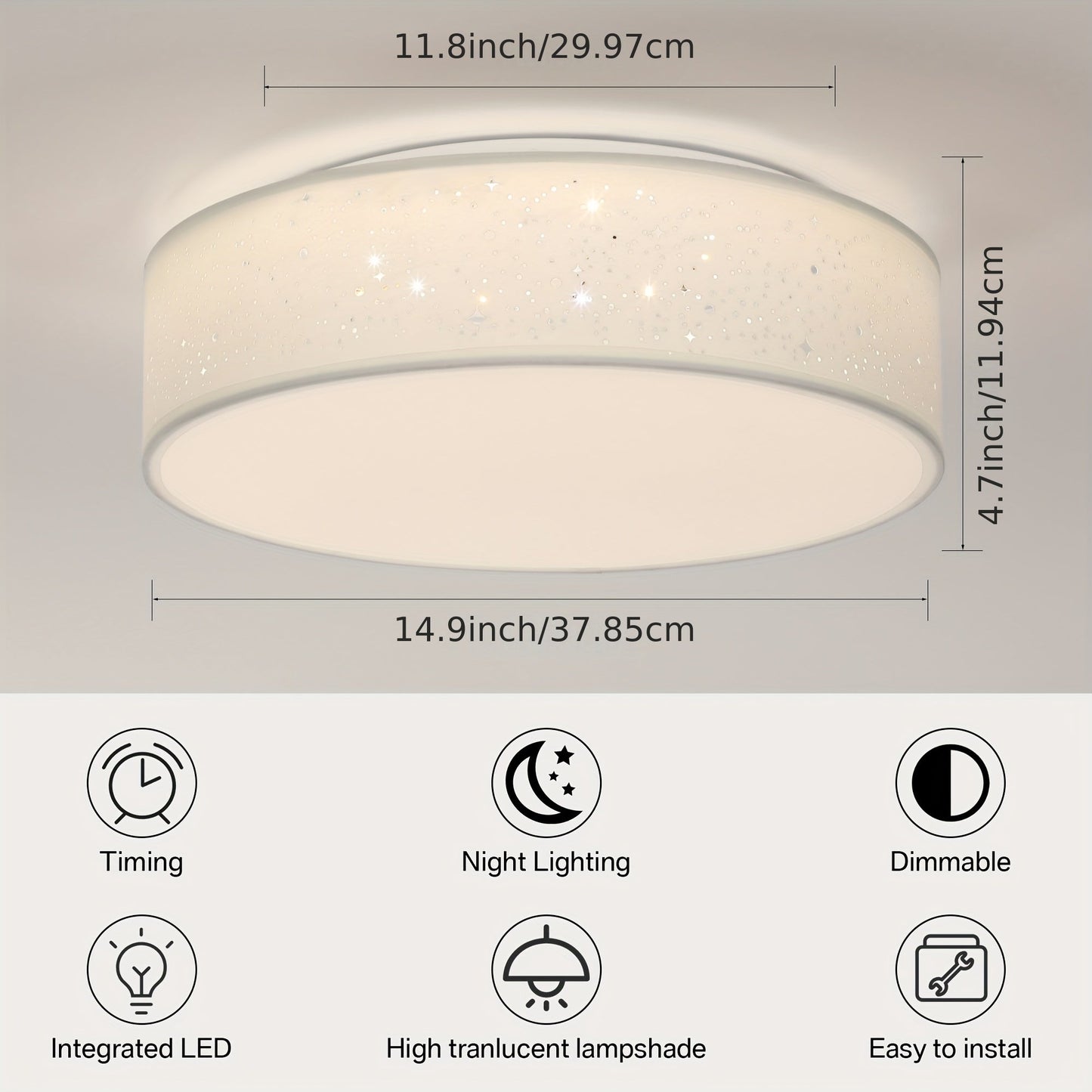 Ceiling Lamp, 380 Large Starry Sky Fabric Ceiling Lamp, 32W, With Remote Control, White, US Standard