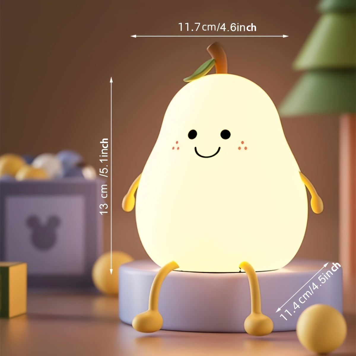 Charming Pear-Shaped LED Night Light - USB Rechargeable, Color Changing Soft Glow Lamp, Dimmable Tabletop Light with Silicone Lampshade, ABS Body, Push Button Control, Non-Waterproof, 18650 Lithium Battery, USB Powered