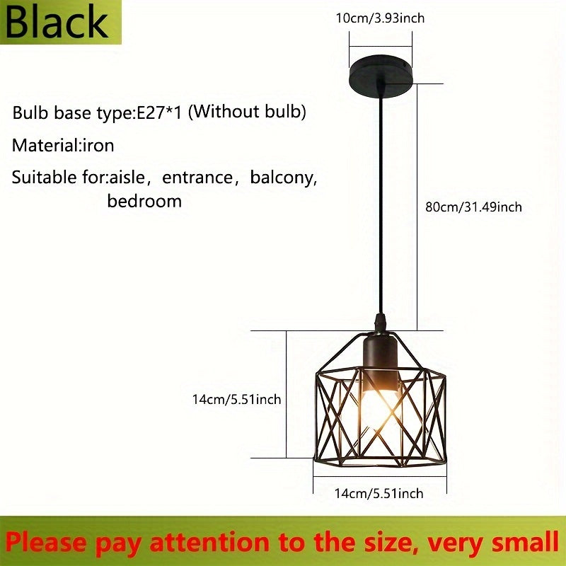 1pc black hanging pendant light, using E27 bulb base, suitable for bedroom hallway corridors, product diameter 14cm/5.51 inches (without bulb)