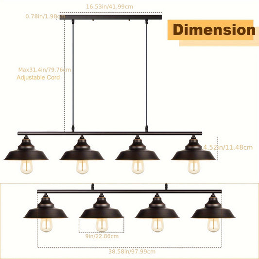 1PC 4-Light Chandelier Industrial Hanging Ceiling Light E26 Base Island Light Fixture For Living Room Dining Room Kicthen (Bulb Not Included)