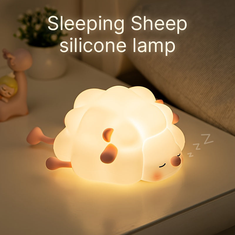 USB Rechargeable Pink Sheep LED Night Light - Soft Silicone, 3-Level Brightness, Auto Shut-Off Timer, Perfect for Bedroom Ambiance & Desk Comfort