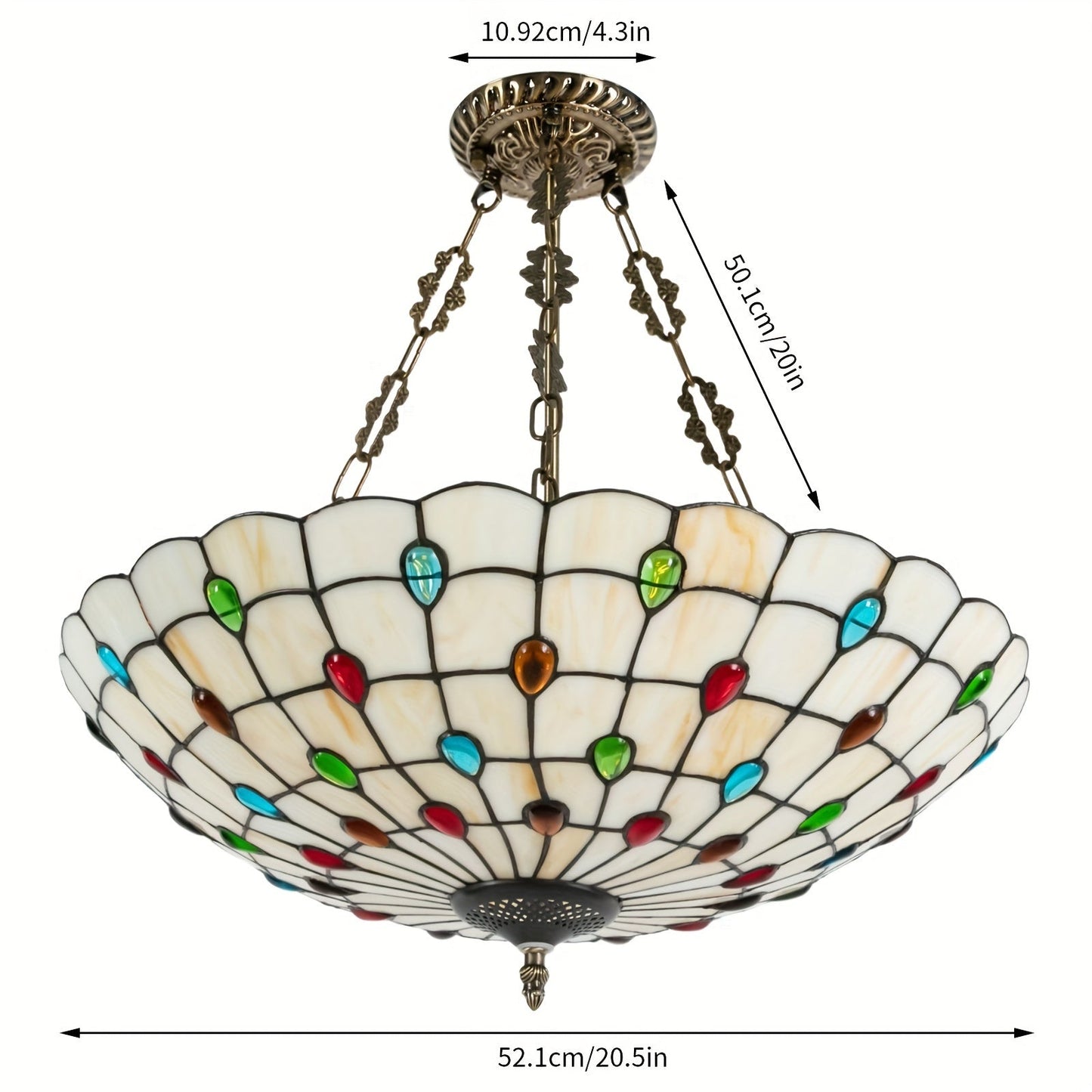 20'' Stained Glass Flush Mount Chandelier - Ceiling Hanging Lamp with Elegant Design and Soft Lighting Effect