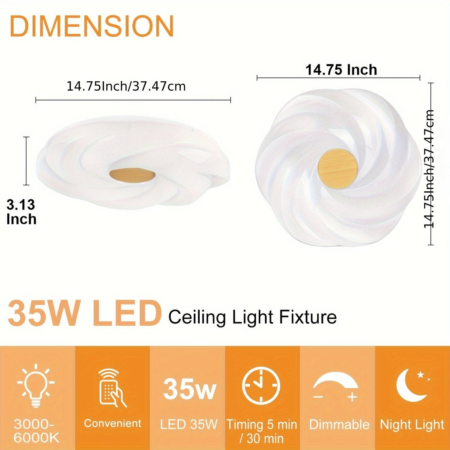 Japanese Style 35w/48w Dimmable Led Ceiling Light With Flower Shape, 15 Inch/19 Inch, 3 Cct Remote-Controlled For Bedroom, Entryway, Living Room; Includes Timing Feature