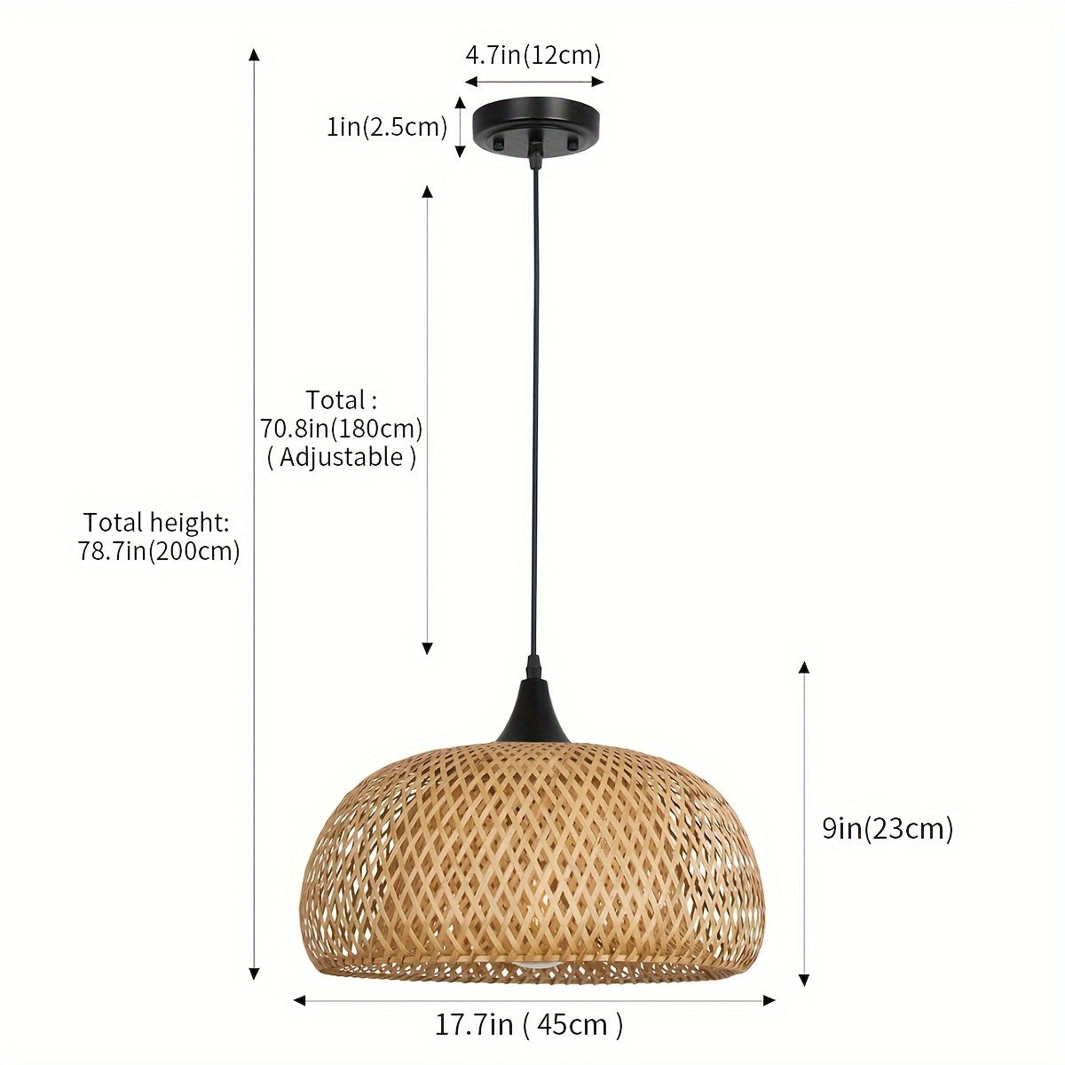 1pc Rustic Bamboo Chandelier Pendant Light, Semi Flush Mount Handmade Woven Rattan Ceiling Fixture, Dimmable Metal Detachable Lamp Shade, Hard-Wired 110-240V for Farmhouse, Living Room, Restaurant, Bedroom, Corridor