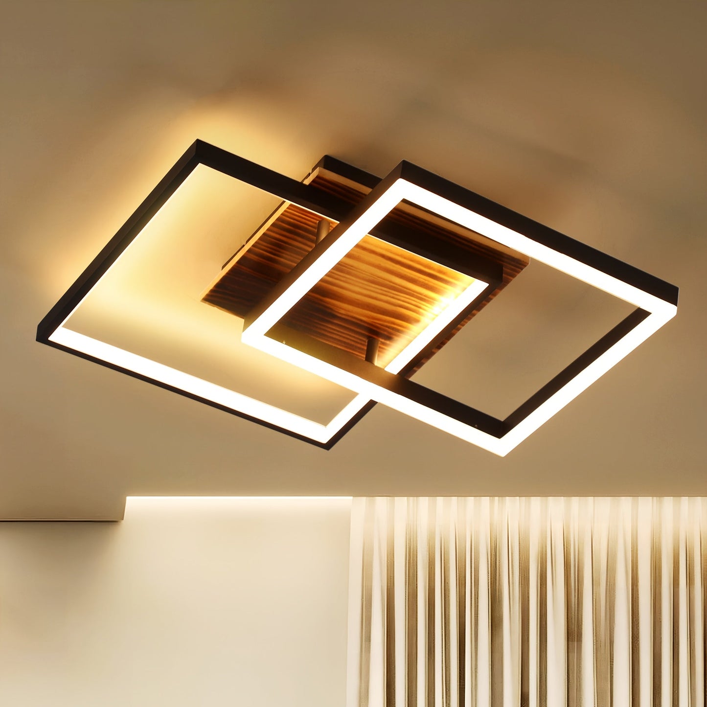 Wooden Ceiling Light, Dimmable Ceiling Light With Remote Control, Modern Floral Design Ceiling Semi-Recessed Lighting With Night Light And Timer Function For Living Room, Bedroom 24W, 2400LM