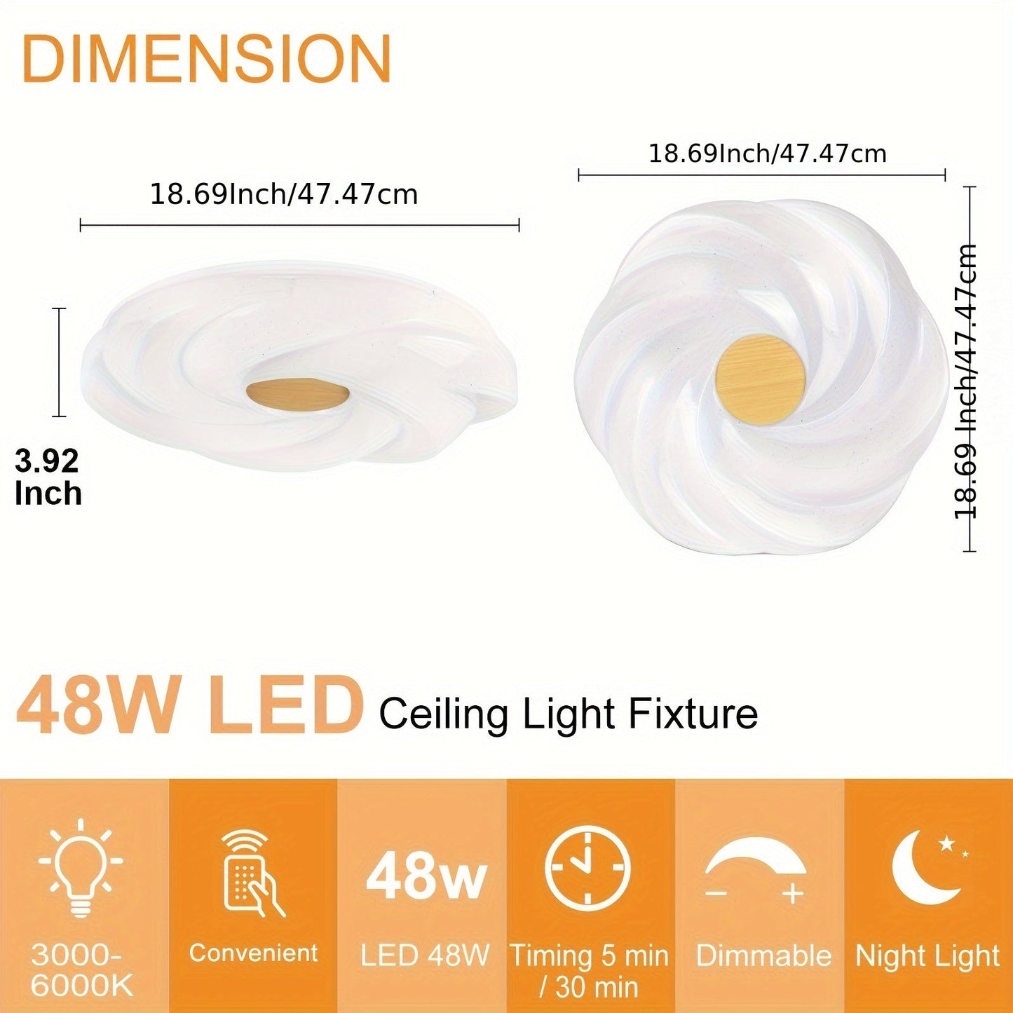 Japanese Style 35w/48w Dimmable Led Ceiling Light With Flower Shape, 15 Inch/19 Inch, 3 Cct Remote-Controlled For Bedroom, Entryway, Living Room; Includes Timing Feature