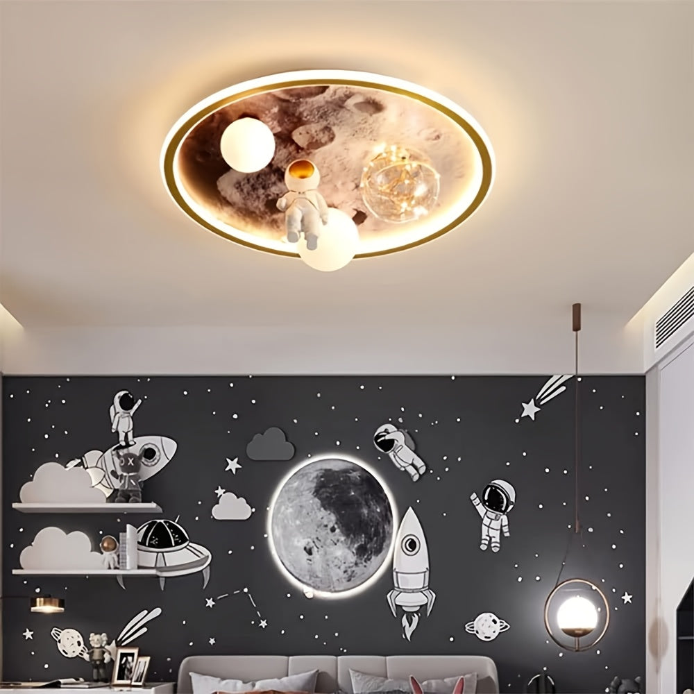 Space-Themed Glass Ceiling Light for Youngsters - Blue Planet Design, Perfect for Bedroom & Playroom Decor, Dimmable with Switch Control, Easy Install