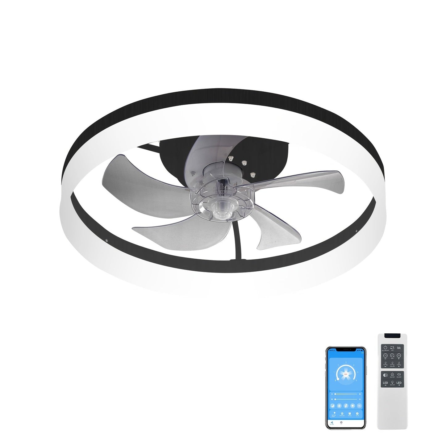 20-Inch Dimmable LED Ceiling Fan with Remote Control - 3 Color Temperatures, 6 Speeds, Low Profile Design for Bedroom, Living Room, Office & More