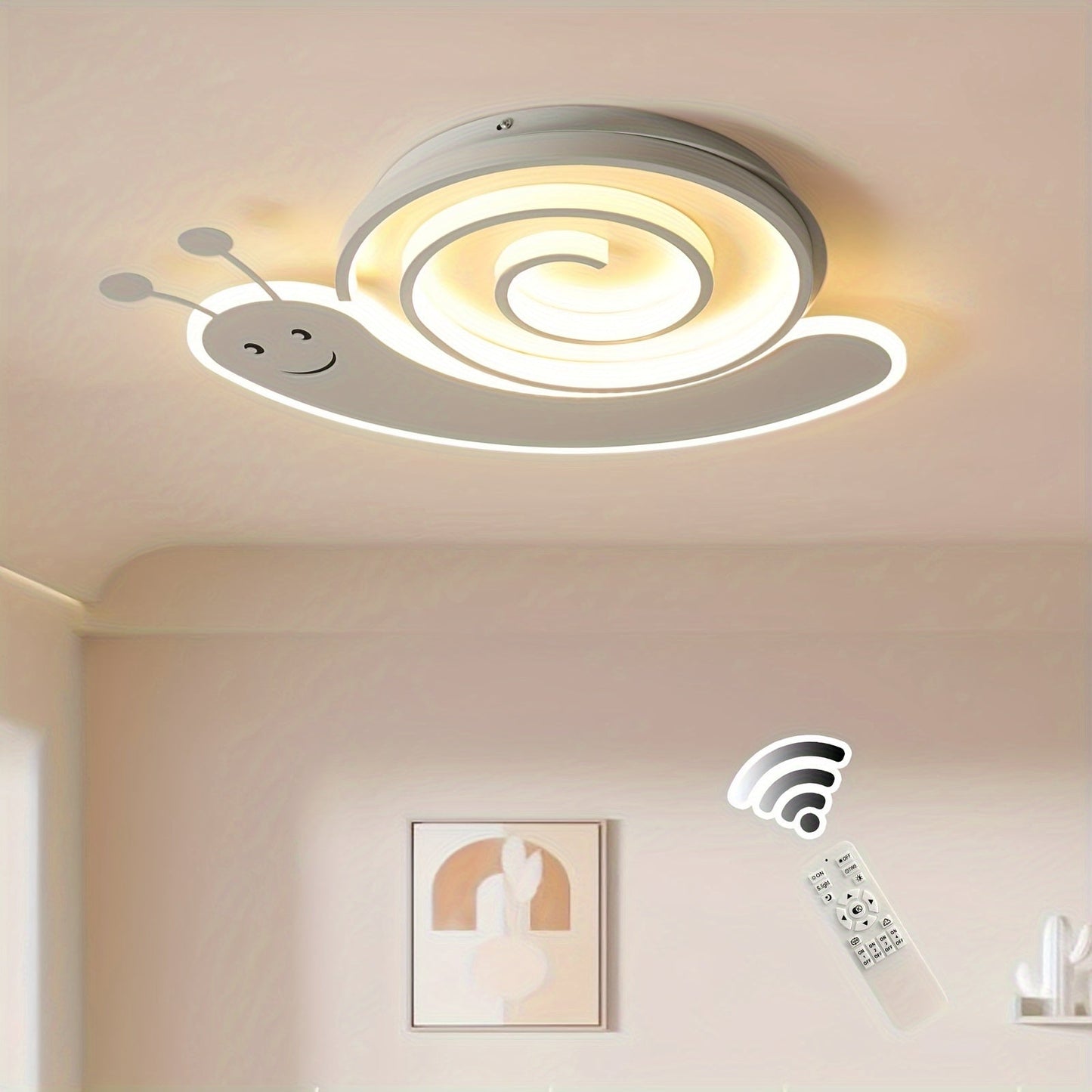 48W Snail-Shaped Dimmable Ceiling Light - Remote Control, White, Creative Design for Kids' Bedroom, Office, Kindergarten - Energy-Efficient, Eye-Catching, Easy Installation