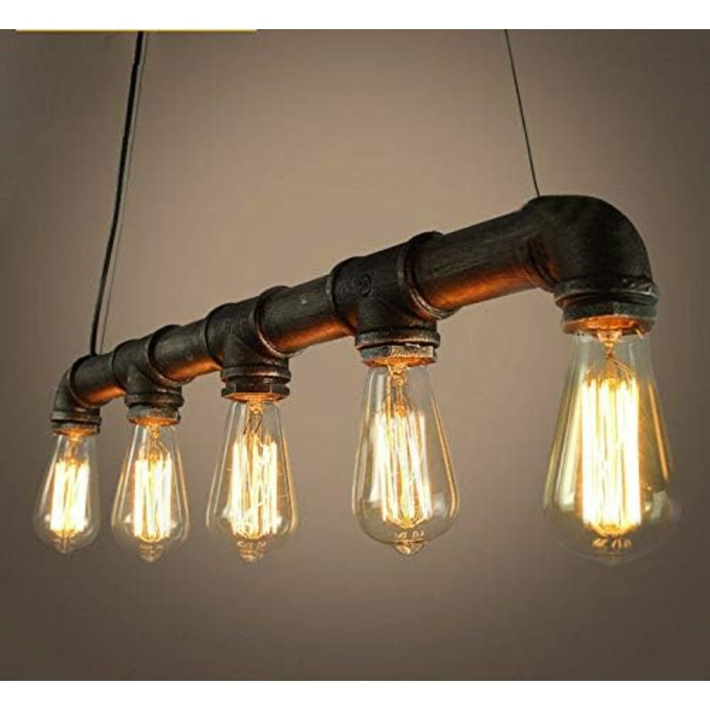 1pc Industrial Vintage Water Pipe Chandelier, 5-Light Modern Metal Pendant Lamp with Glass Shades, Semi-Flush Mount Ceiling Fixture for Living Room, Dining Room, Bar - Switch Control, No Battery, Non-Detachable