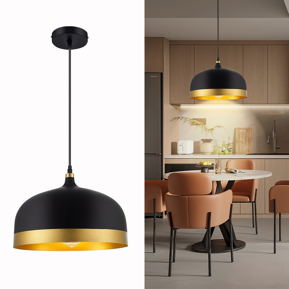 1pc Modern Black Industrial Pendant Light Fixture - Polished Metal Finish, Semi-Flush Mount, Adjustable Hanging Chandelier for Indoor, Restaurant, Dining Room, Cafe, Sink, Bar, Salons - 110 V-130 V Hard-Wired, Switch Control, No Light Source Included