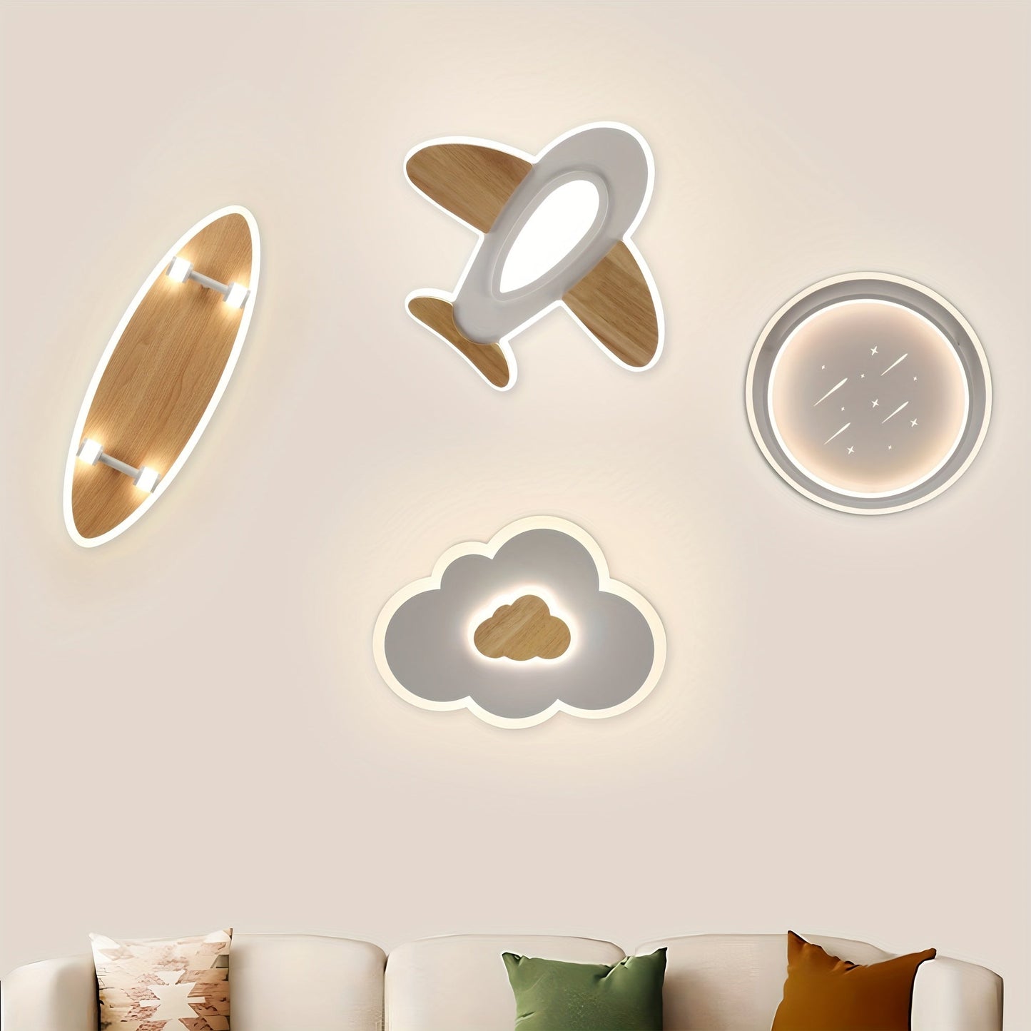 ceiling light  Scooter B-type ceiling light, white + wood grain, 24W, stepless dimming, 550*185*60mm, with remote control