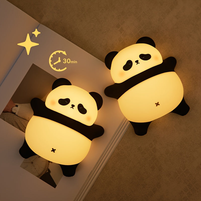 Rechargeable Sugar Panda LED Night Light with Three-Speed Dimmable, Timed Room Decoration, Silicone Pat, Induction Atmosphere Light for Outdoor Camping and Party Gift