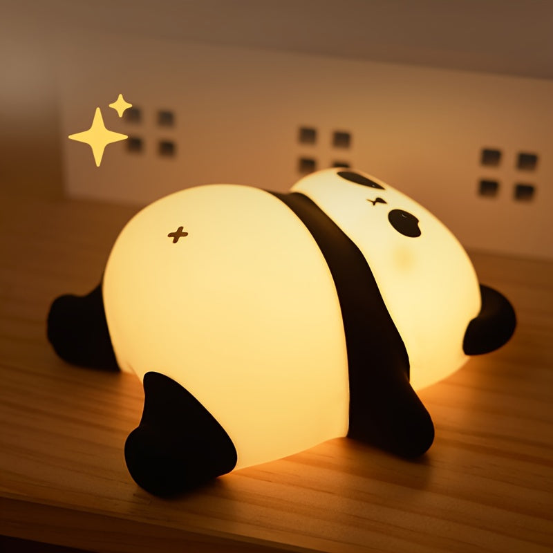 Rechargeable Sugar Panda LED Night Light with Three-Speed Dimmable, Timed Room Decoration, Silicone Pat, Induction Atmosphere Light for Outdoor Camping and Party Gift