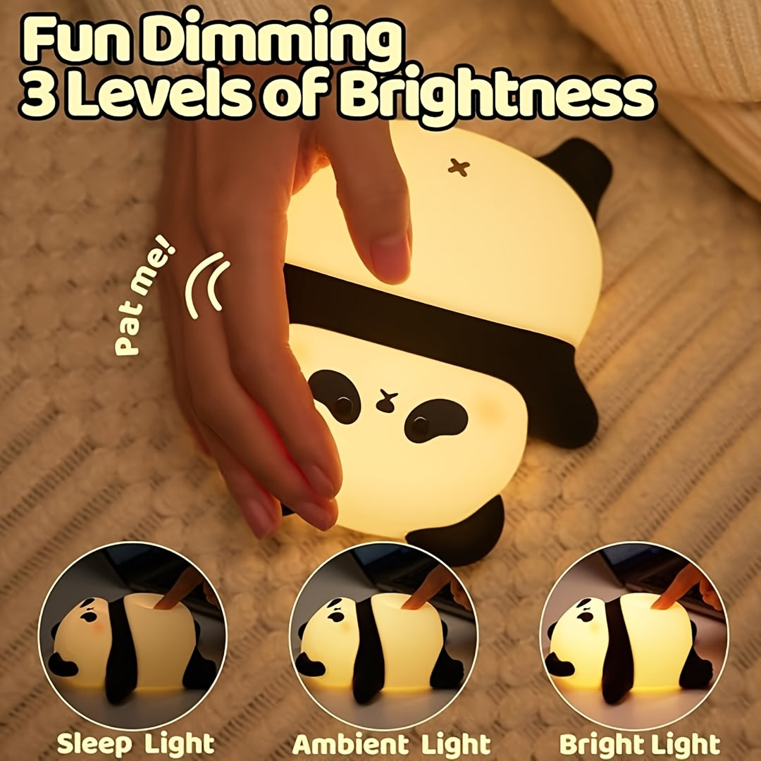 Rechargeable Sugar Panda LED Night Light with Three-Speed Dimmable, Timed Room Decoration, Silicone Pat, Induction Atmosphere Light for Outdoor Camping and Party Gift