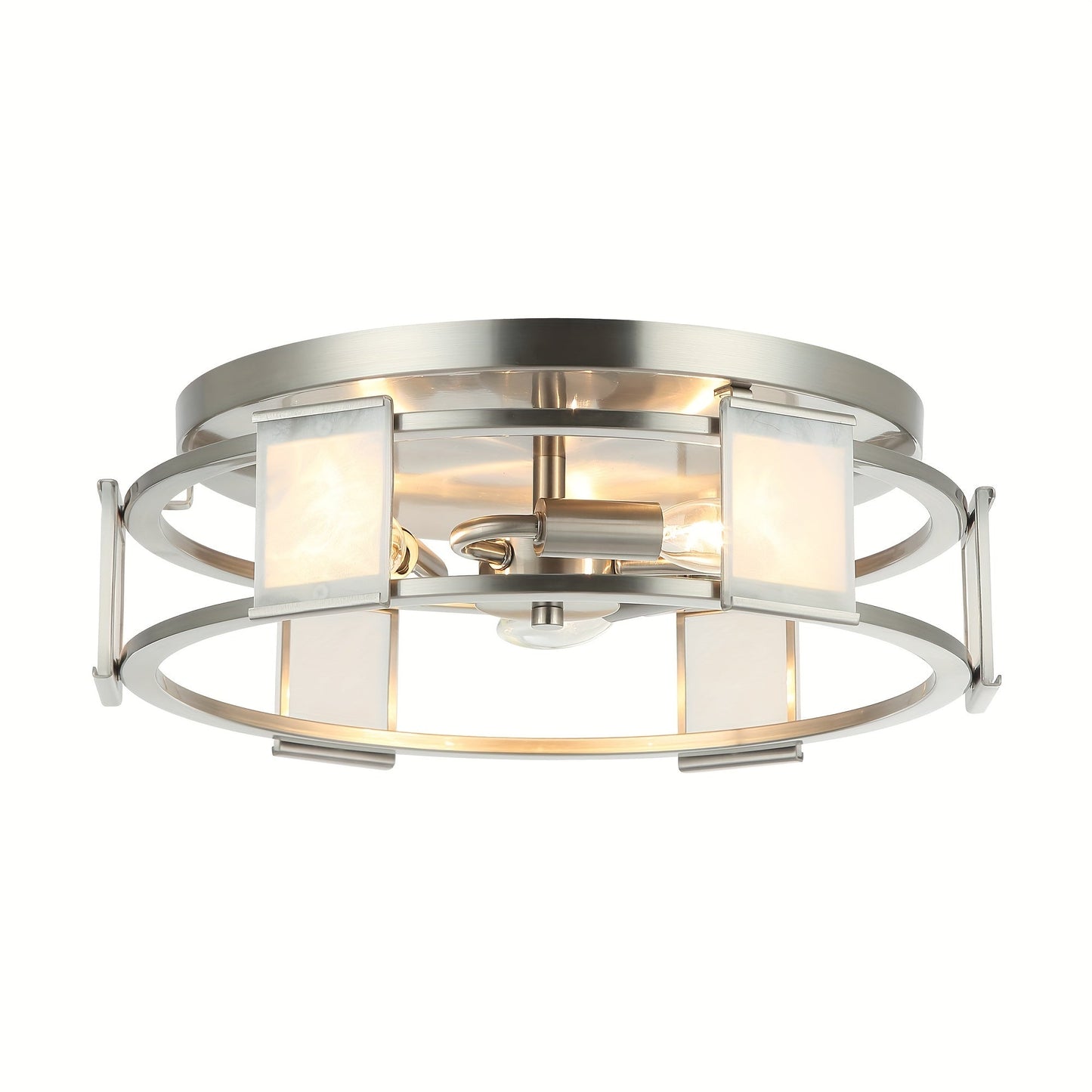 Industrial 15 Inch Satin Nickel 3-Light Flush Mount Ceiling Light