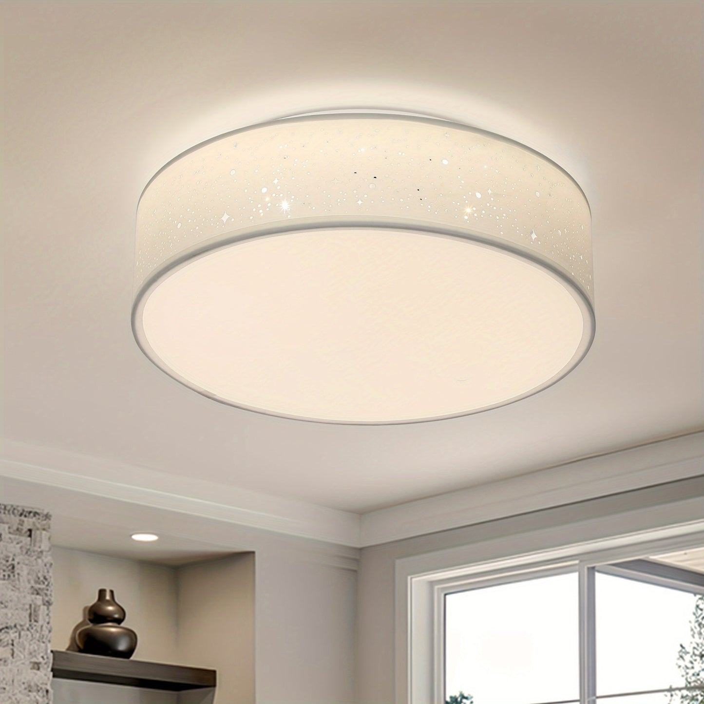 Ceiling Lamp, 380 Large Starry Sky Fabric Ceiling Lamp, 32W, With Remote Control, White, US Standard