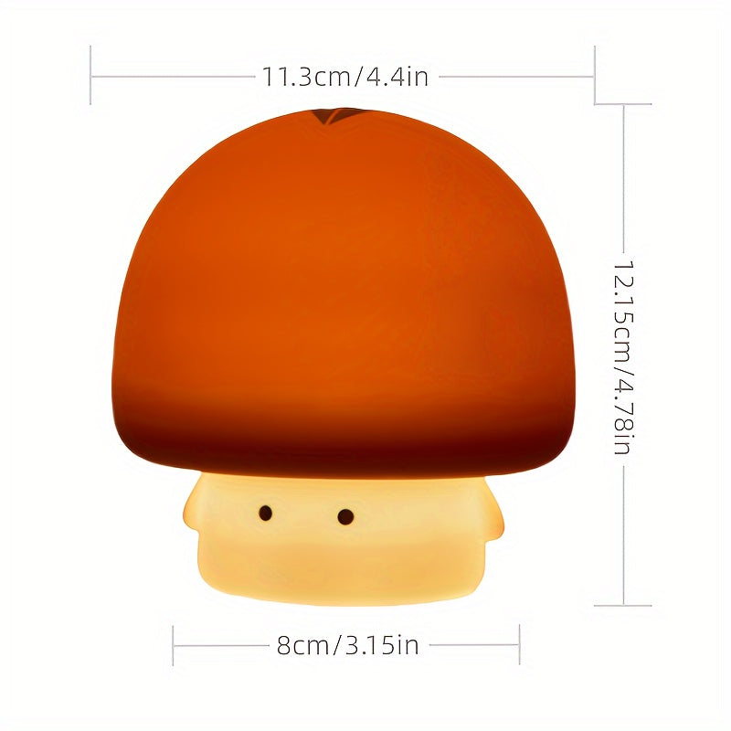 USB Rechargeable Brown Mushroom Silicone Night Light - 3 Brightness Levels, Auto Shut-Off Timer, Soft Warm Glow for Bedside & Desk Decor, Perfect Gift for Friends and Family