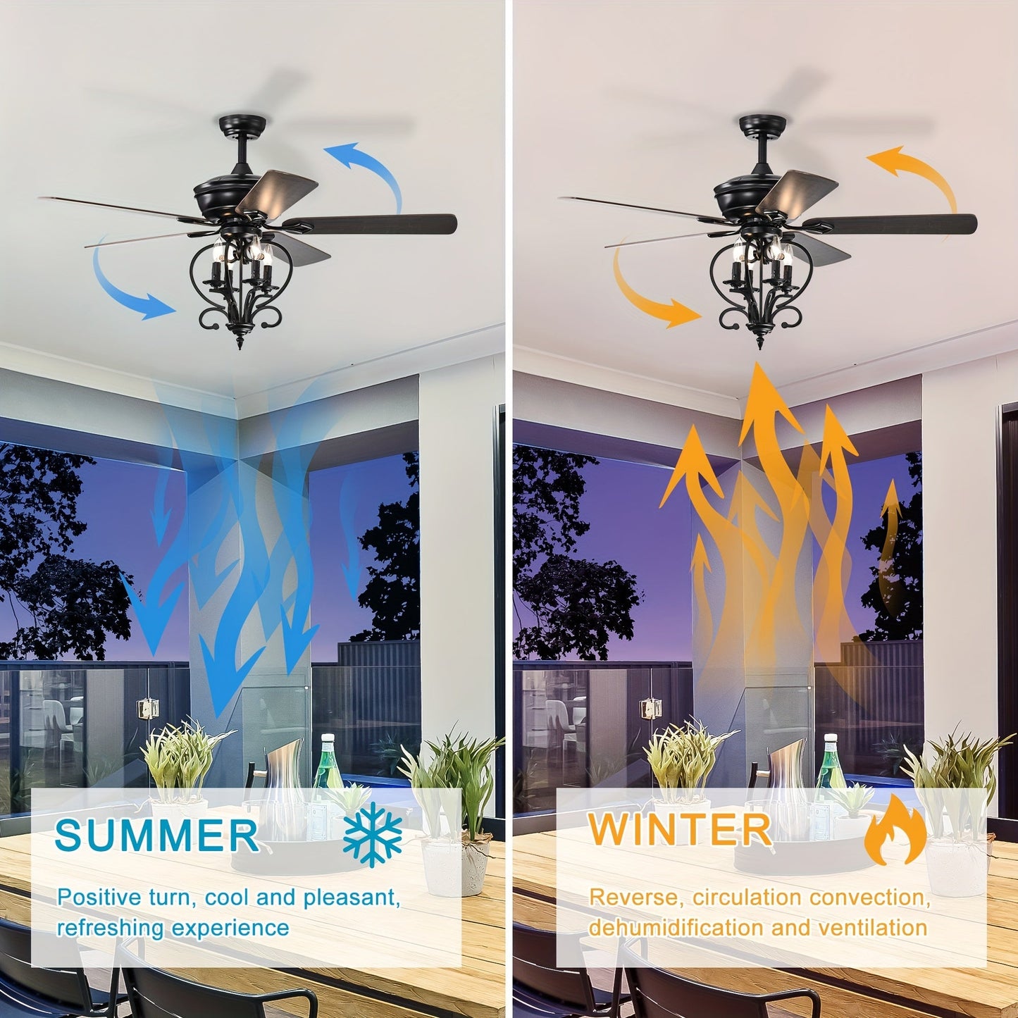 Industrial Ceiling Fan with Light, 52-inch Metal Fan with Remote Control, E14 Bulb Base, 3 Speeds, 4-Blade, Timer Function, for Indoor Home Decor, Outdoor Patio, Angled & Flat Ceiling Mounting