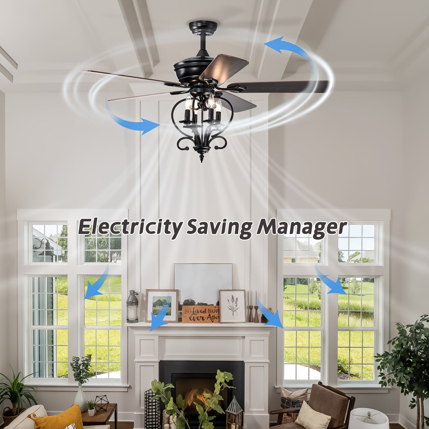 Industrial Ceiling Fan with Light, 52-inch Metal Fan with Remote Control, E14 Bulb Base, 3 Speeds, 4-Blade, Timer Function, for Indoor Home Decor, Outdoor Patio, Angled & Flat Ceiling Mounting